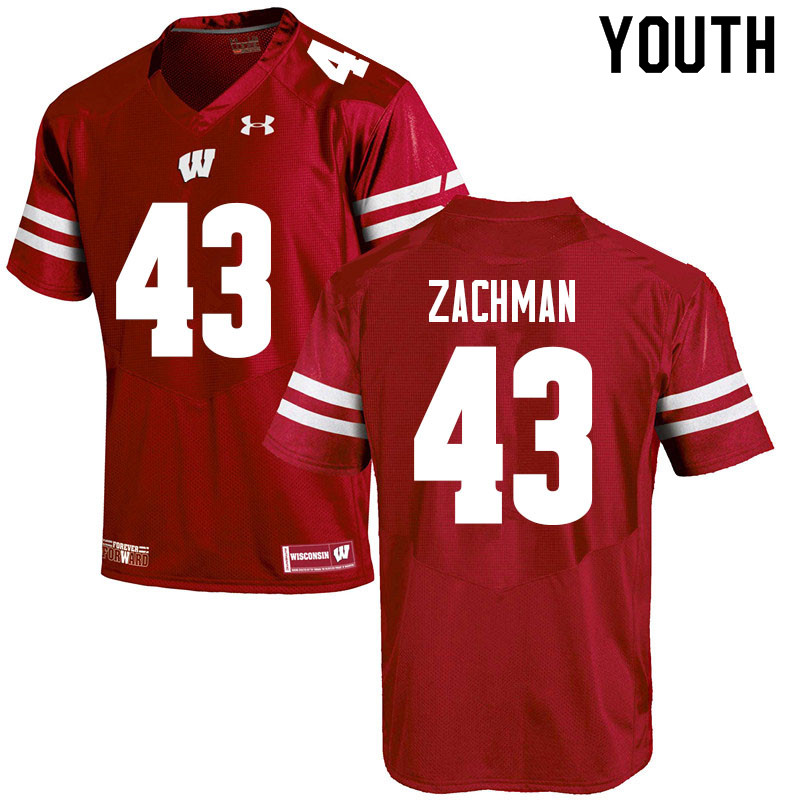 Wisconsin Badgers Youth #43 Preston Zachman NCAA Under Armour Authentic Red College Stitched Football Jersey DY40P75ZP